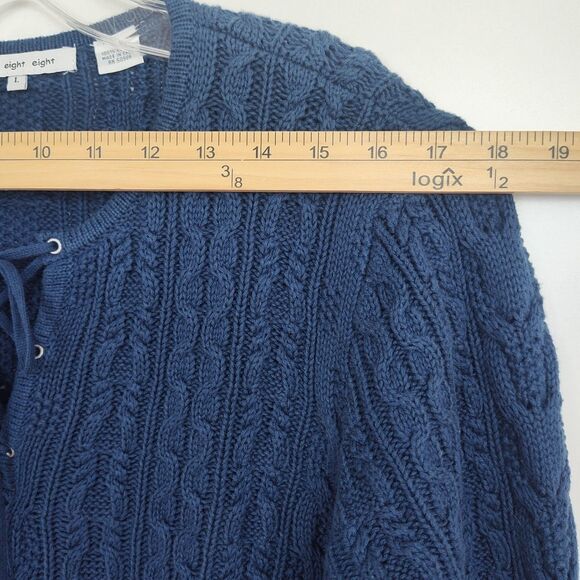 Eight Eight Eight Tunic Sweater Women's L Navy Blue Tie Neck Long Sleeves - Picture 3 of 9